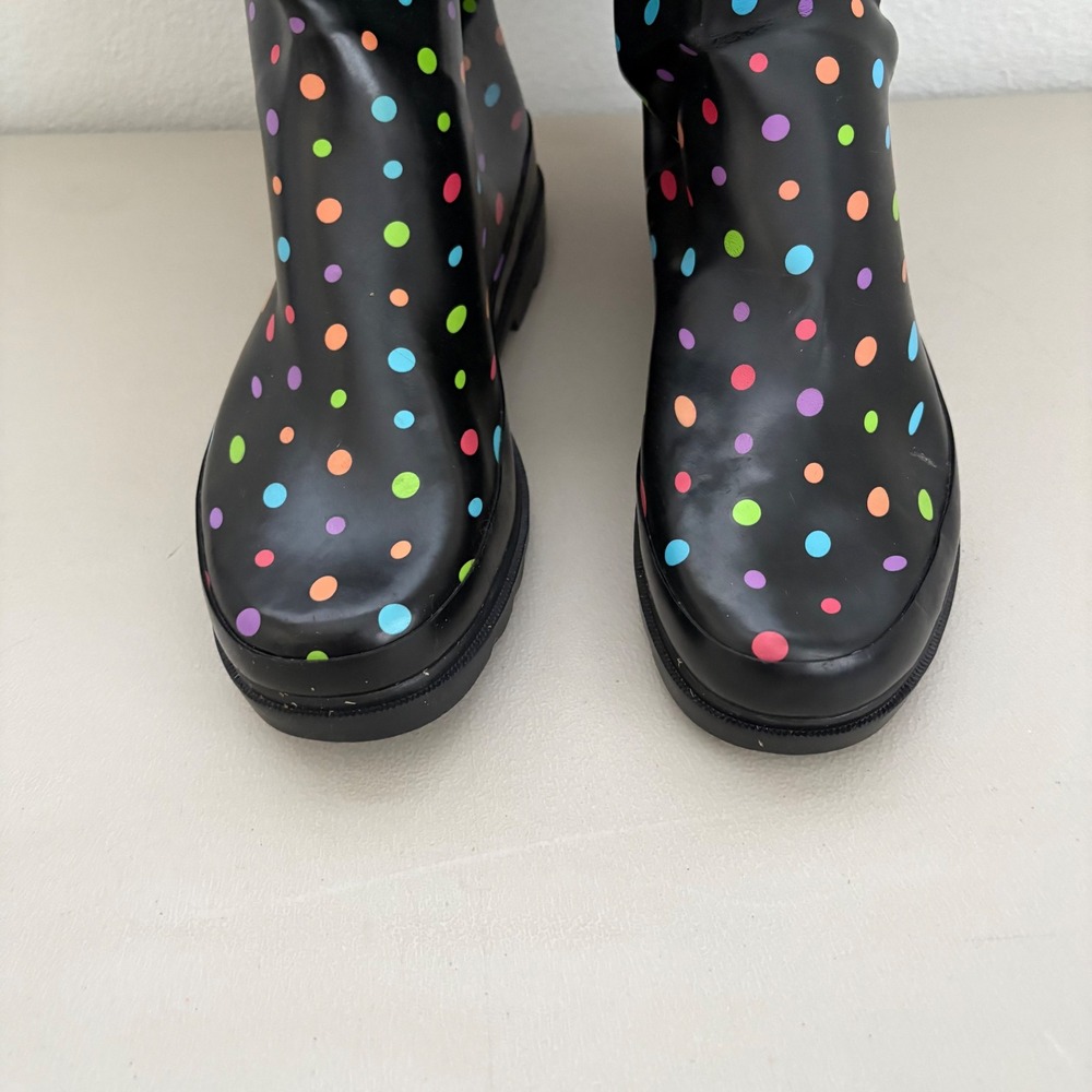 Western Chief Ditsy Dots Rain Boots Black Multi Color Polka Dot Waterproof Sz 8 - Picture 4 of 11